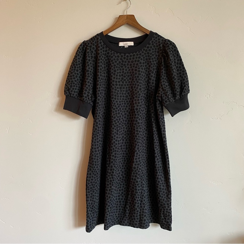 LOFT Black Cotton Blend Dot Cozy Sweatsuit Material Dress Sweat